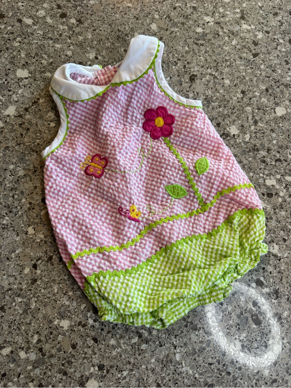 Girls Pink & Green Floral Seersucker Romper - Kids Accessories